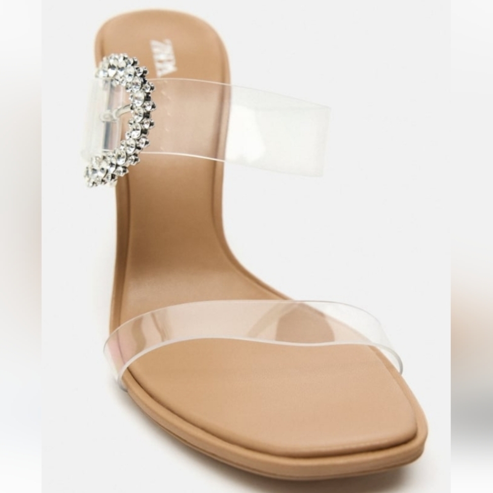 Zara High Heeled Vinyl Sandal Sz-10 - Picture 3 of 11